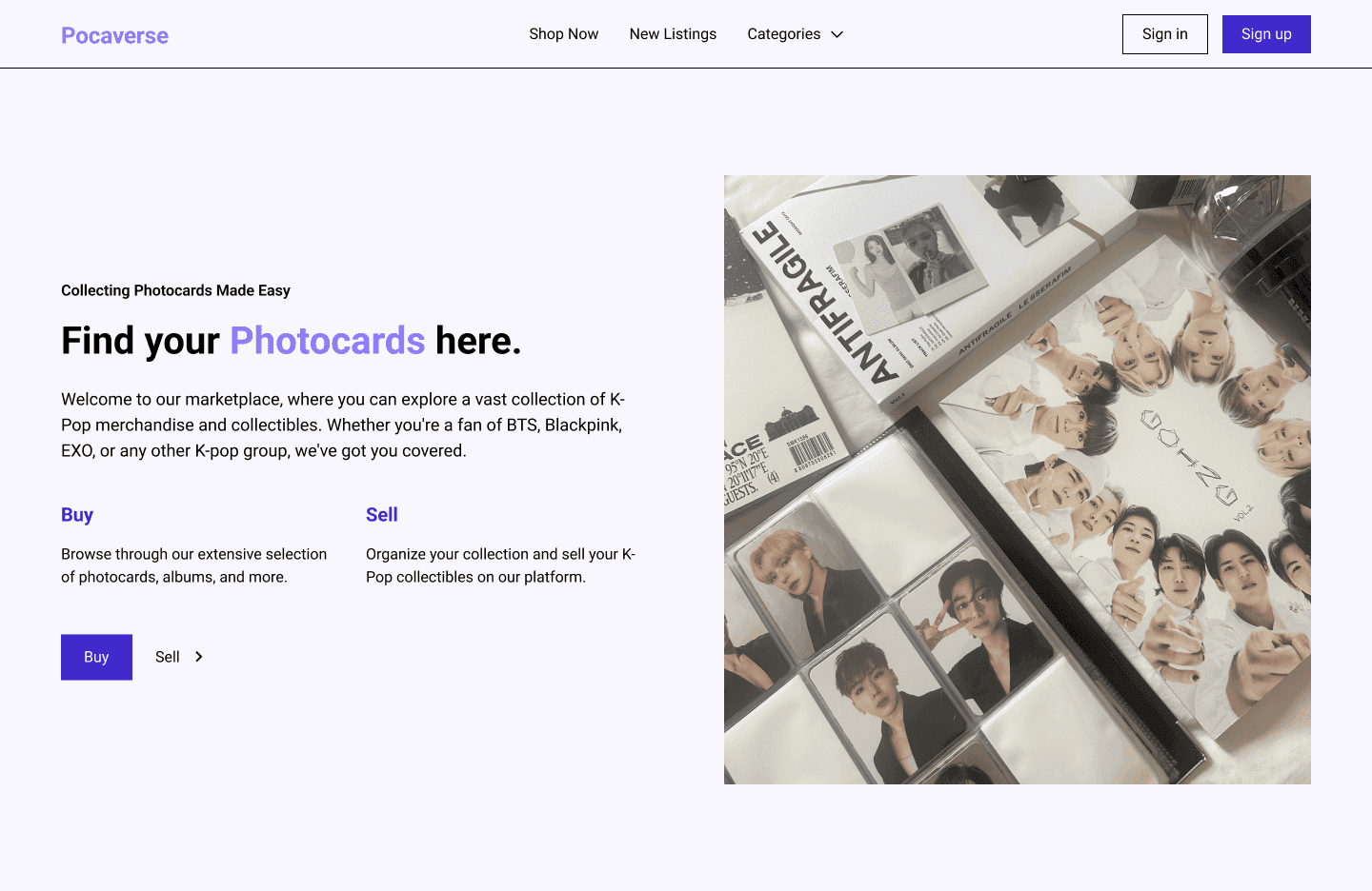 Image of the home page of the platform